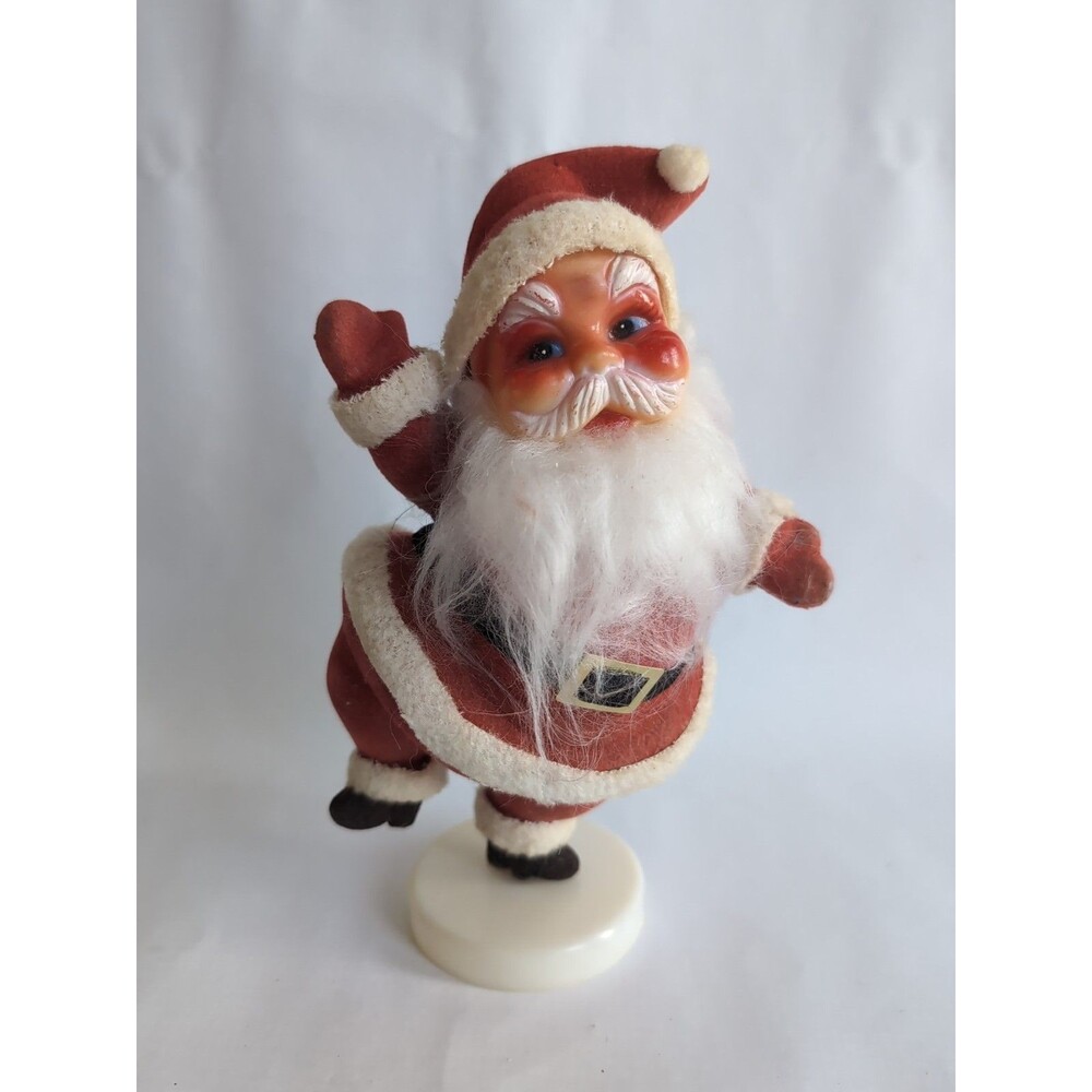 Vintage Dancing Santa Claus Figure Flocked Plastic Christmas Decoration
